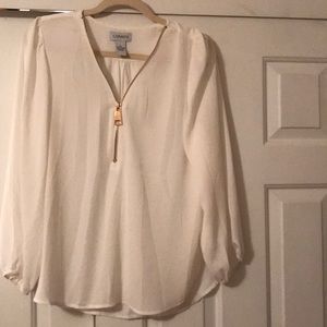 Carmen long sleeve v neck large zipper blouse